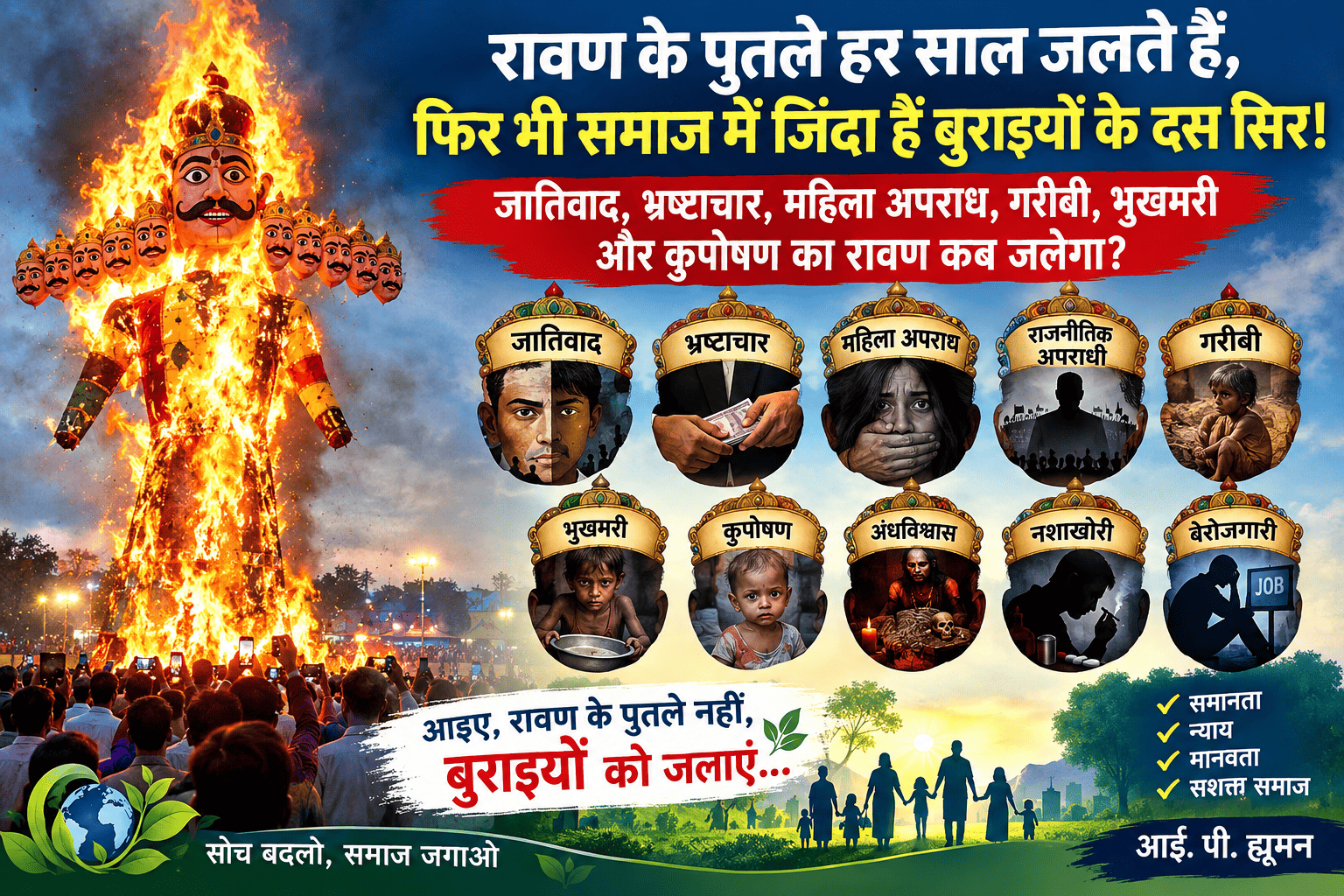 रावण के पुतले हर साल जलते हैं, फिर भी समाज में जिंदा हैं बुराइयों के दस सिर!